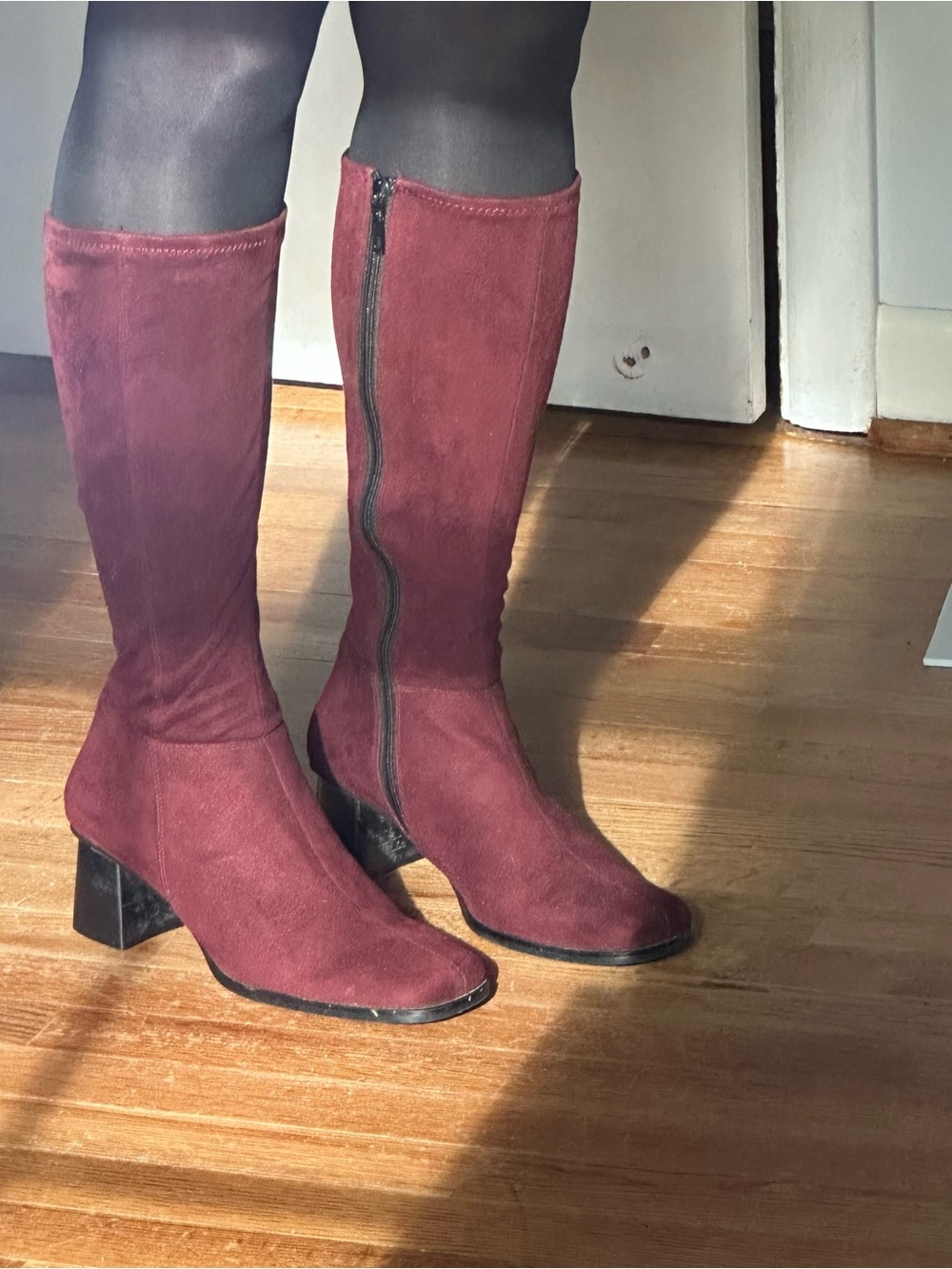 burgundy faux suede boots